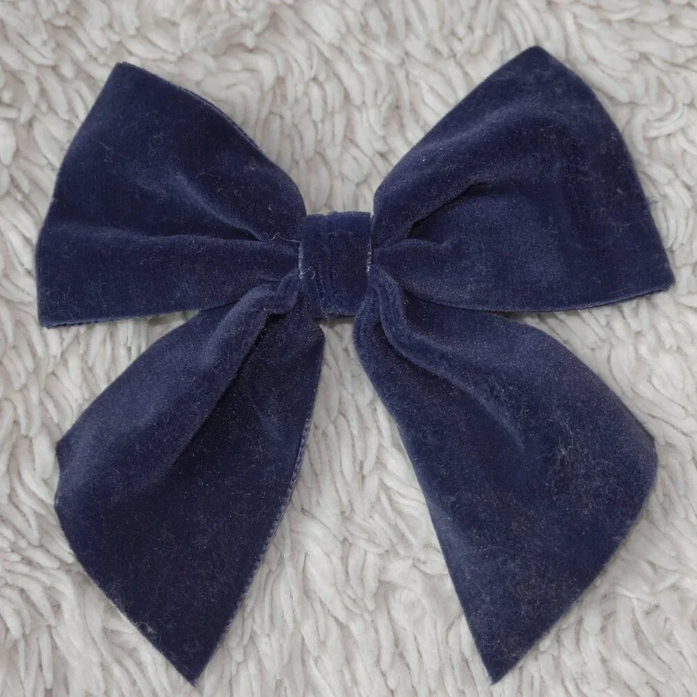 Girls Velvet Navy Blue Hair Bow with Clip
